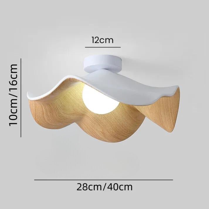 Scandinavian Wooden Lotus Ceiling Light | Resin & Iron Modern Flush Lamp | Wood Nordic Bedroom