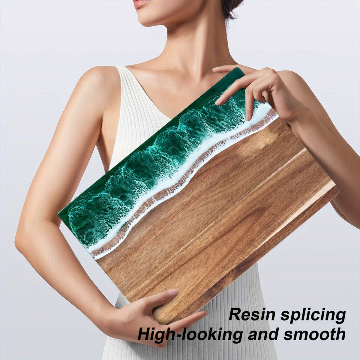 Wave Resin Cutting Board | Ocean-Inspired Acacia Wood Cheese & Serving Board | Water-Resistant