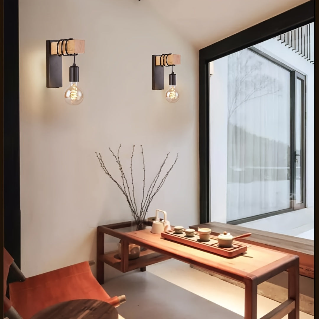 Modern Industrial Wall Sconce | E27 Base & Metal Finish | Wall Light Wood Vintage-inspired