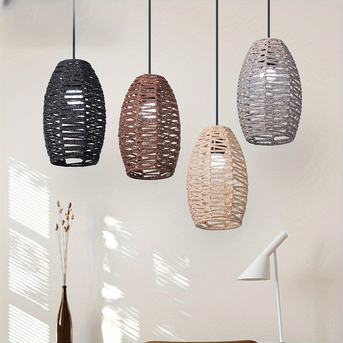 Modern Handwoven Rope Pendant Shade | Natural Woven Ceiling Light | Handcrafted Bohemian