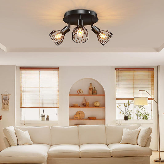 Industrial Adjustable Black Spotlight Ceiling Light | Vintage Functionality | Metal Bedroom