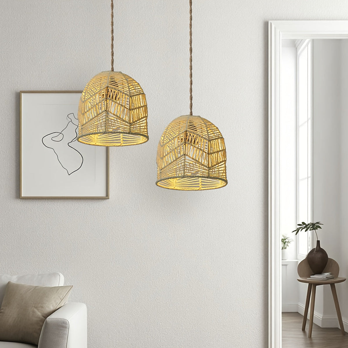 Handwoven Rope Pendant Shade | Rustic Farmhouse Chandelier Design | Pendant Light Handcrafted