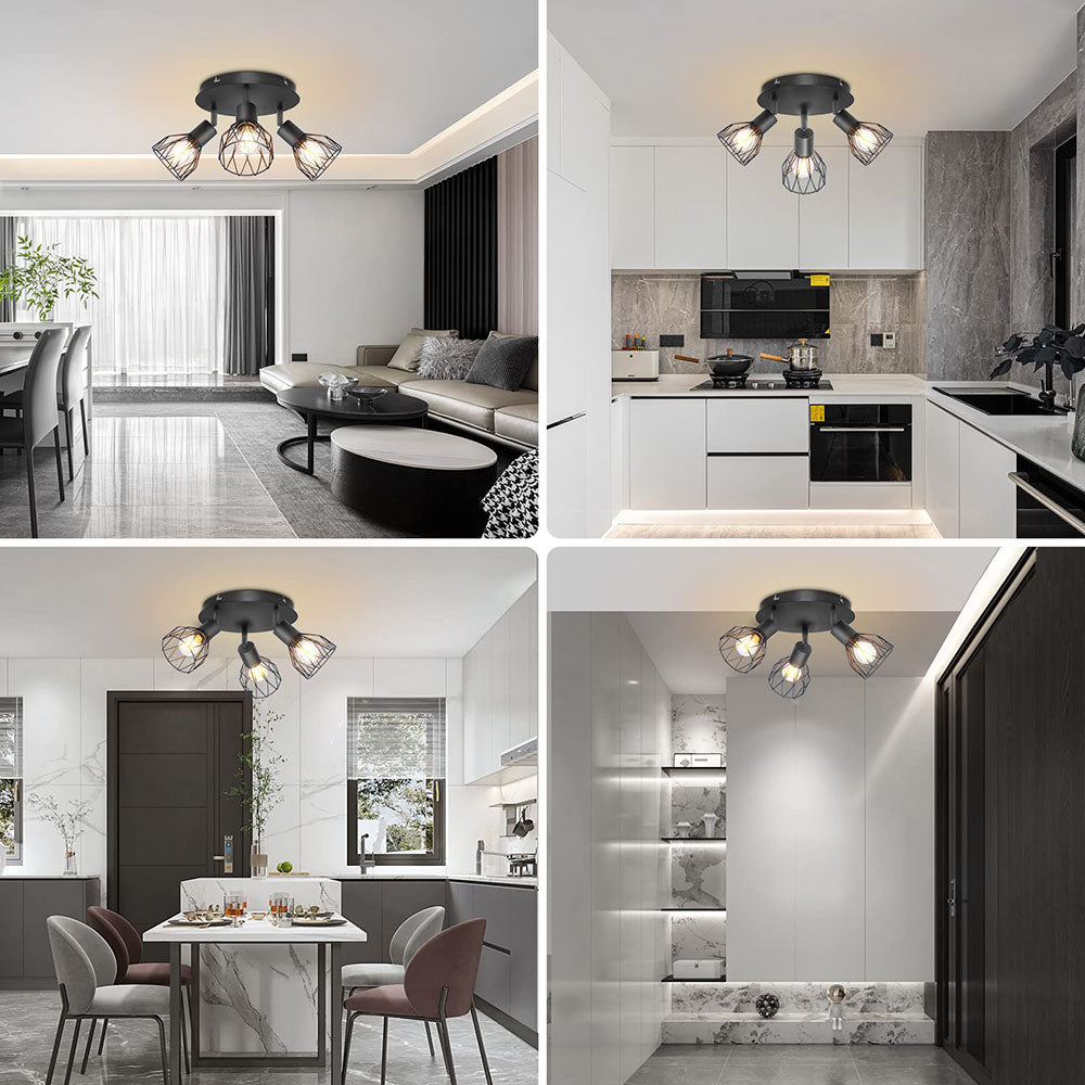 Industrial Adjustable Black Spotlight Ceiling Light | Vintage Functionality | Metal Bedroom