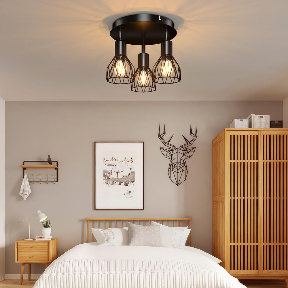 Industrial Adjustable Black Spotlight Ceiling Light | Vintage Functionality | Metal Bedroom