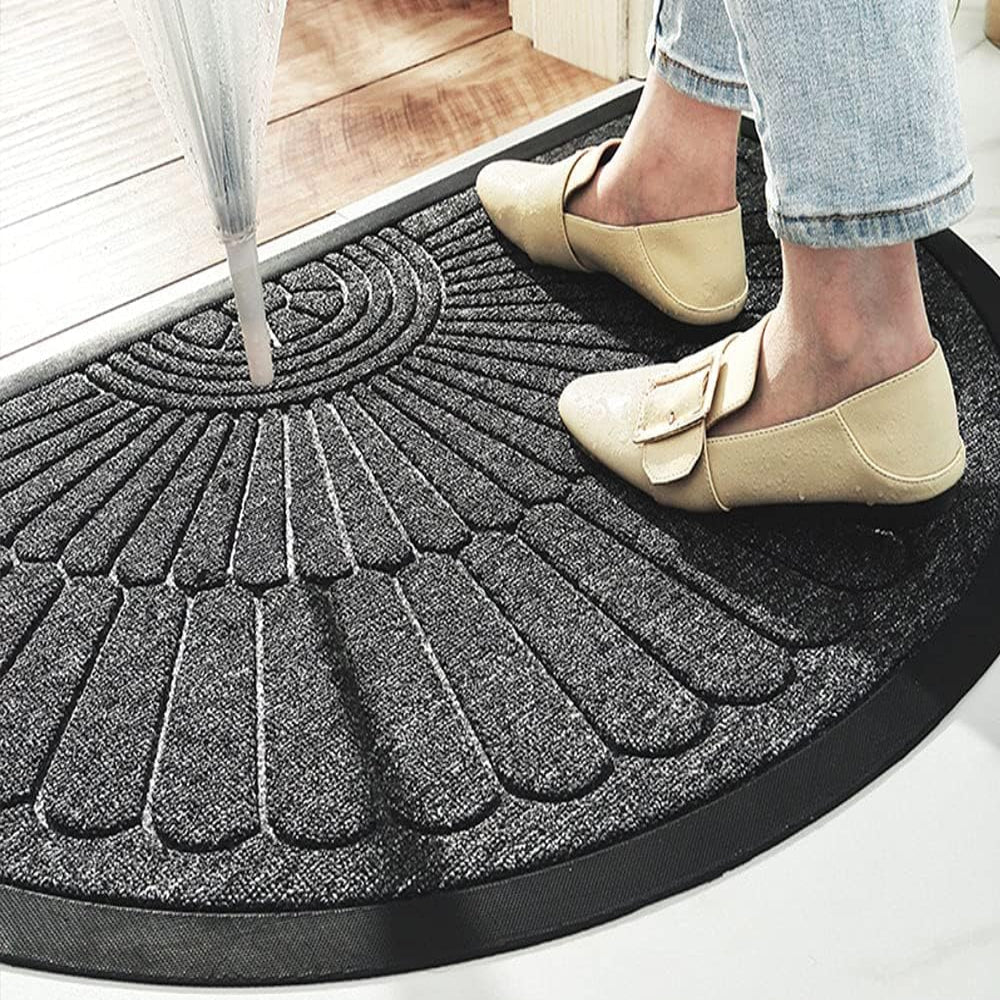 Door Mat Non Slip Rubber Semi Circular Entryway Mat | Water-Resistant Non-Slip