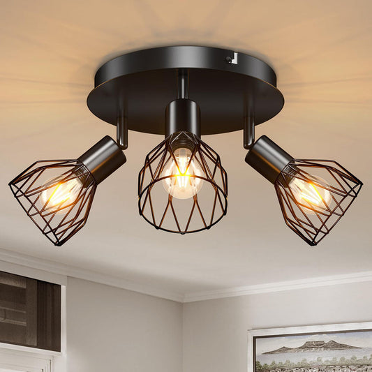 Industrial Adjustable Black Spotlight Ceiling Light | Vintage Functionality | Metal Bedroom