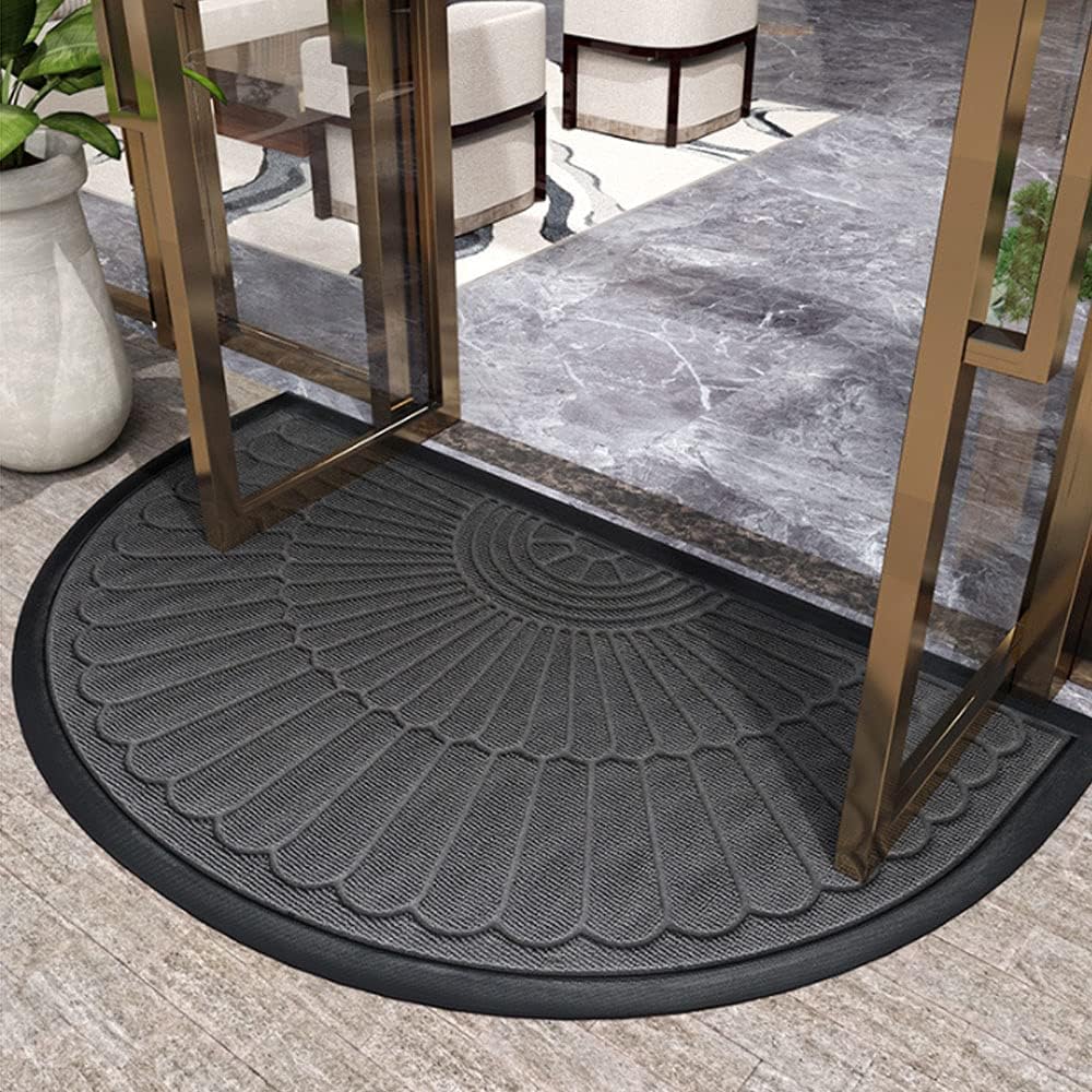 Door Mat Non Slip Rubber Semi Circular Entryway Mat | Water-Resistant Non-Slip