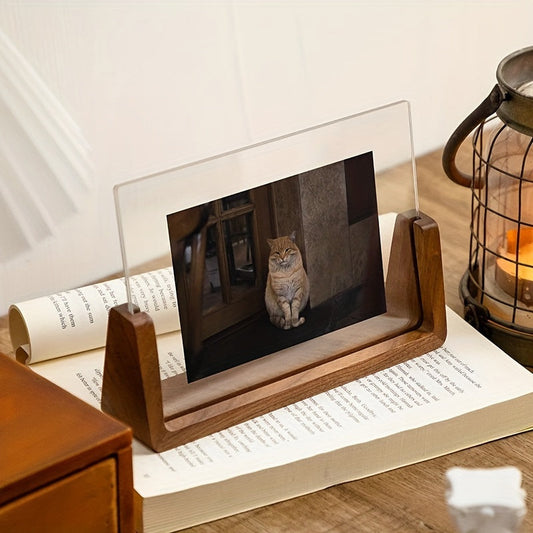 U-Shaped Acrylic & Wood Photo Frame | Modern Minimalist Display | Faceted Crystal Shelf