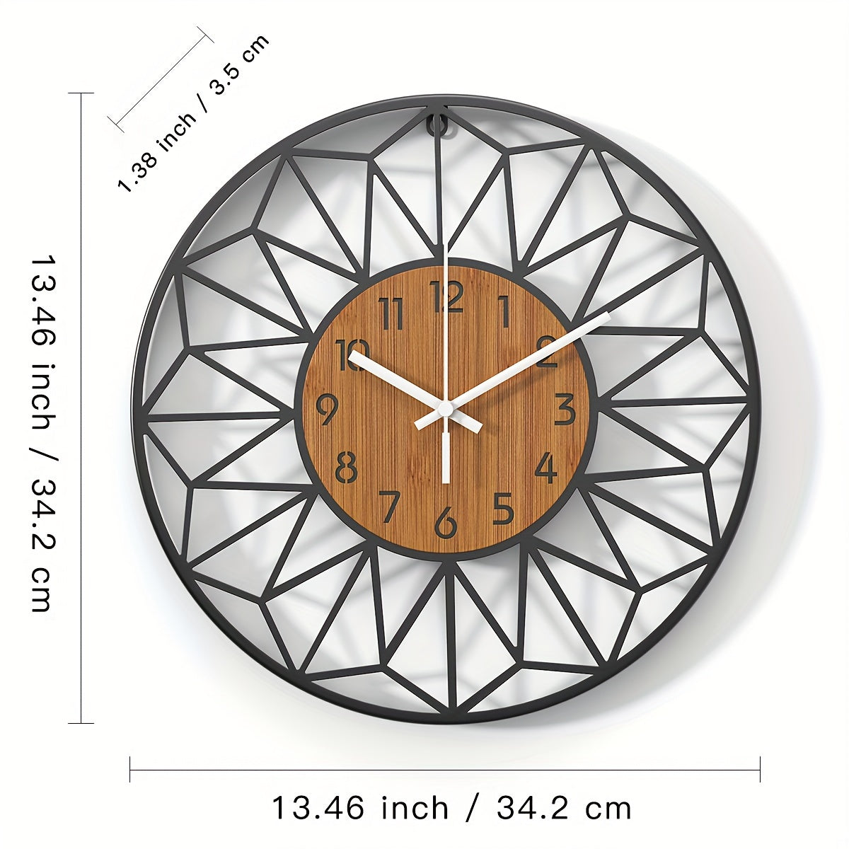 Modern Metal Wall Clock | Wood Grain Centre Design | Silent Industrial Kitchen