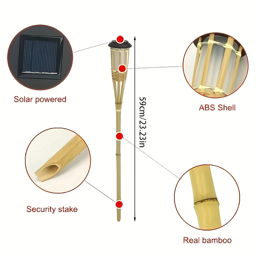 Solar Bamboo Flame Lights (2-Pack) | 12-LED Outdoor Solar Garden Lanterns | Outdoor Light