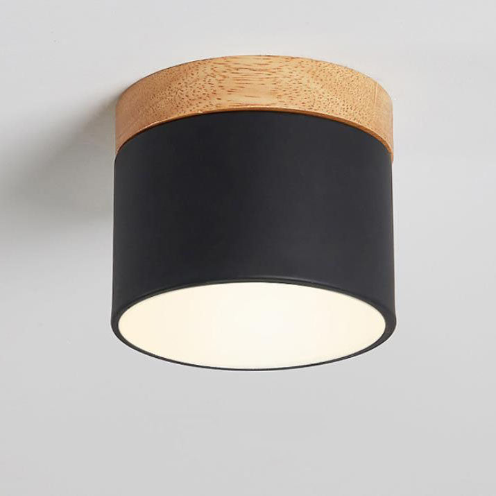 Scandinavian Macaron LED Ceiling Light | Wooden Accent Flush Mount | Wood Metal Nordic Bedroom