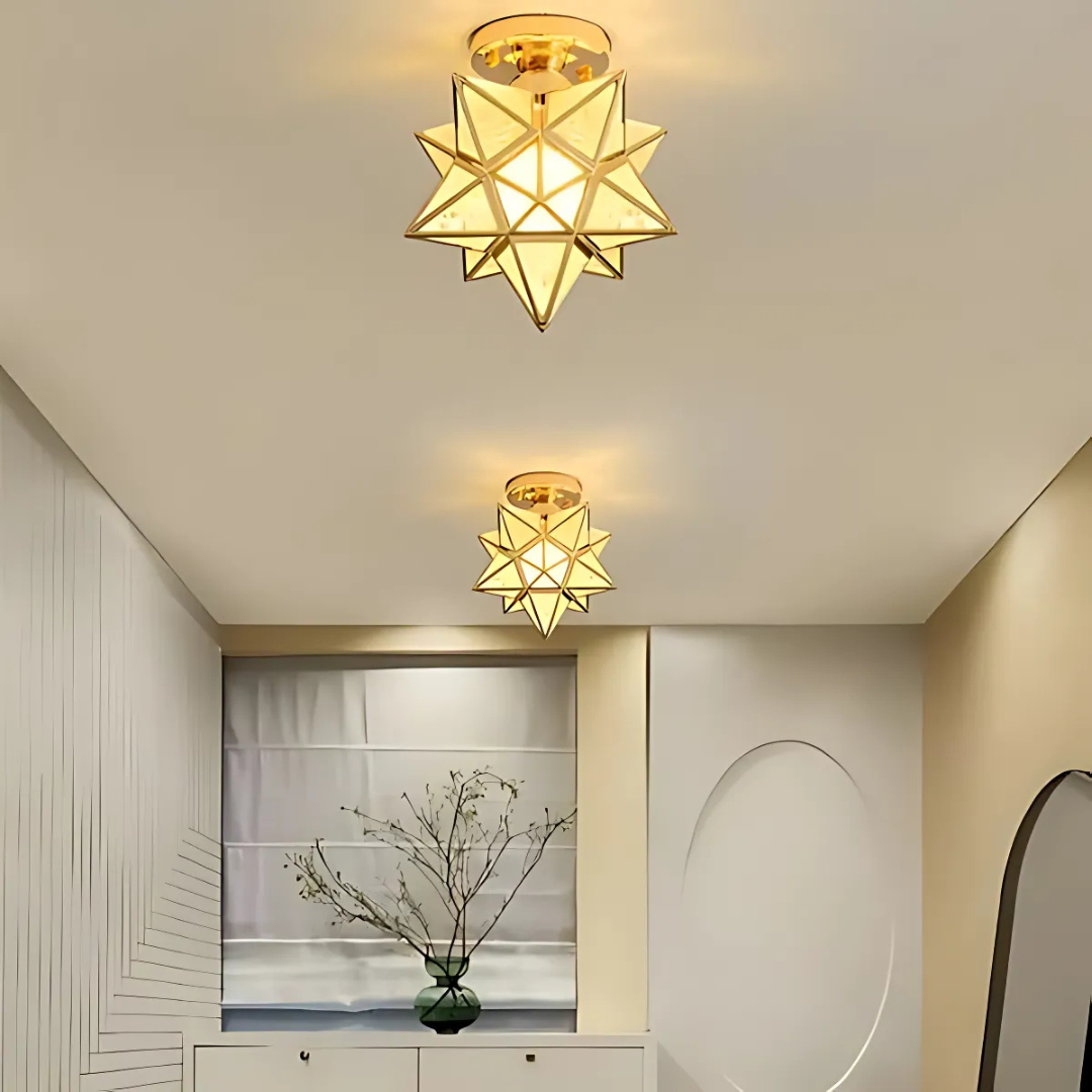Xelio LED Ceiling Lamp | Elegant Geometric Star Light | Glass Metal Bedroom
