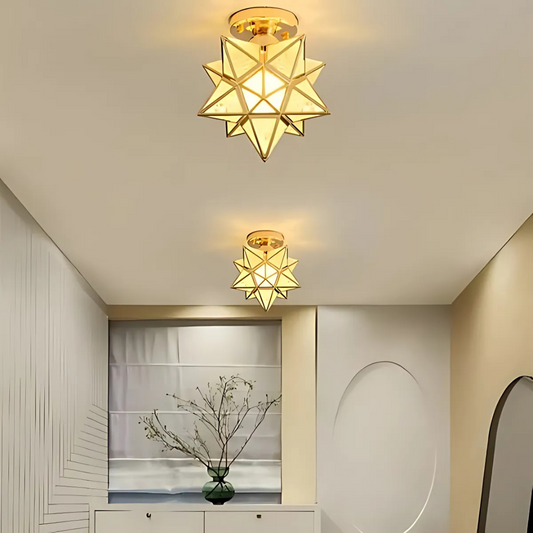 Xelio LED Ceiling Lamp | Elegant Geometric Star Light | Glass Metal Bedroom