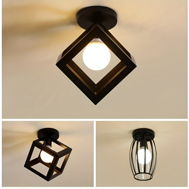 Geometric Cube Ceiling Light | Modern Industrial Semi Flush Mount Fixture | Metal Bedroom