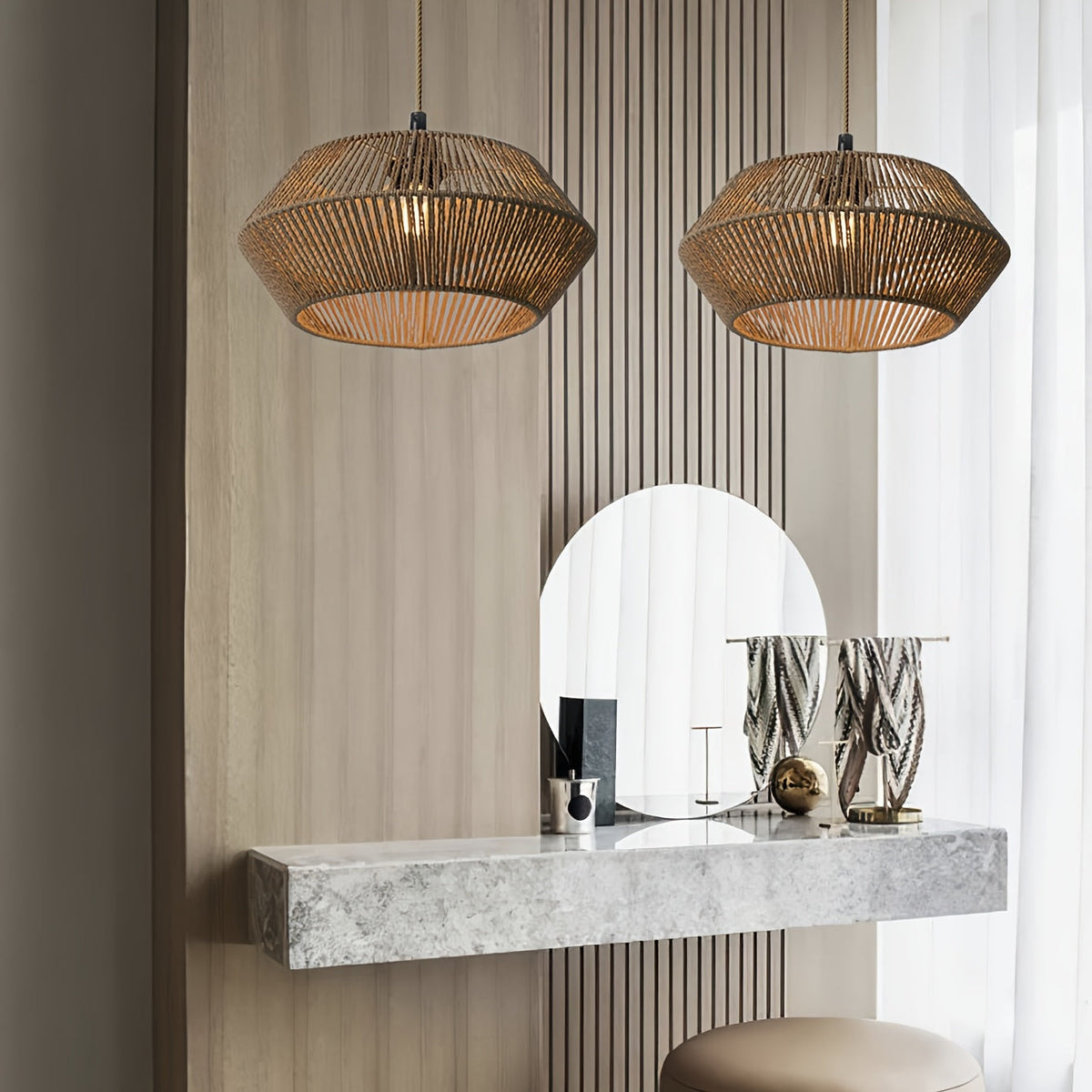 Handwoven Paper Rope Pendant Light Shade | Modern Natural Design | Handcrafted Dining Room