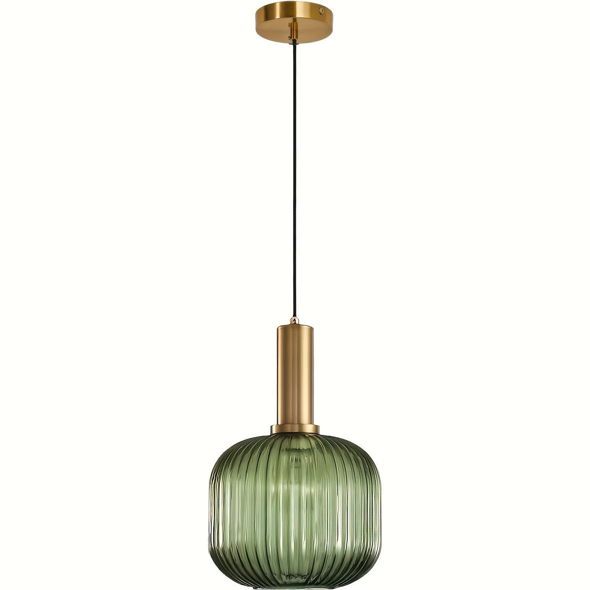 Modern Striped Glass Pendant Light | Brass & Ribbed Glass Shade | Dining Room