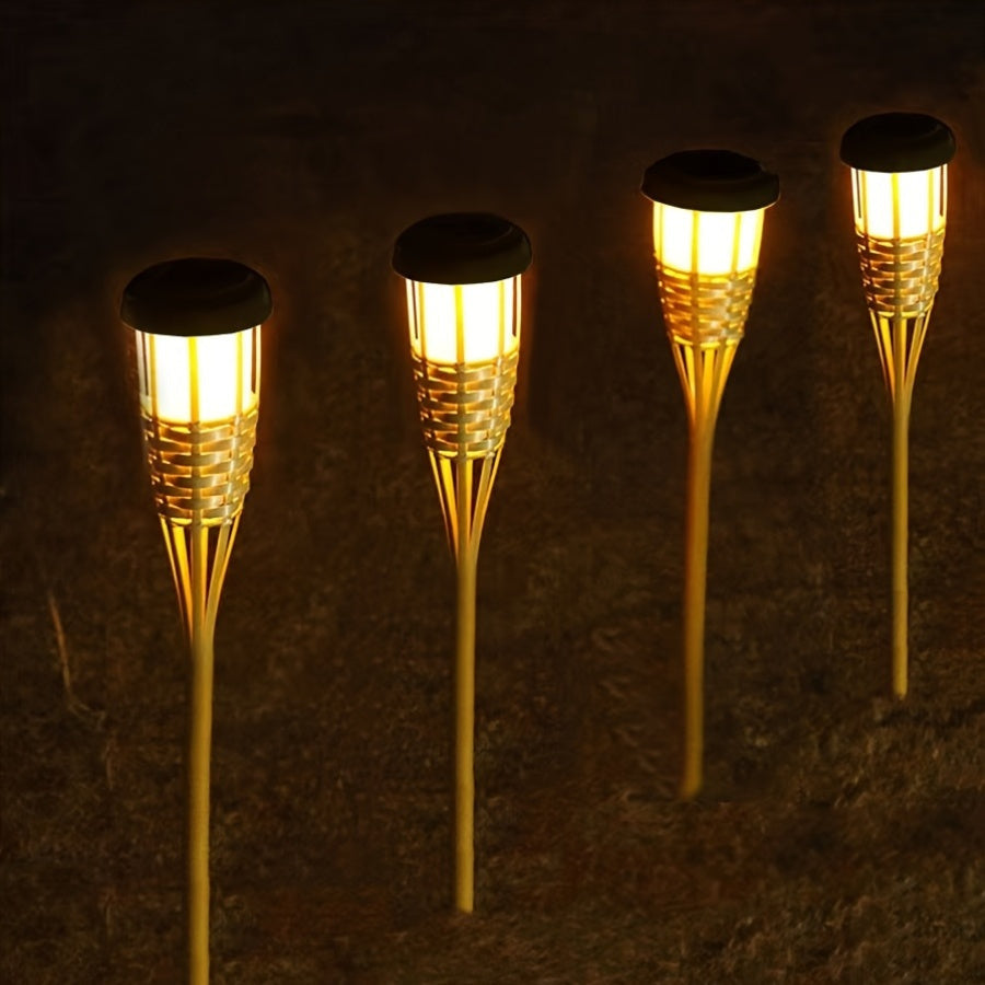 Solar Bamboo Flame Lights (2-Pack) | 12-LED Outdoor Solar Garden Lanterns | Outdoor Light