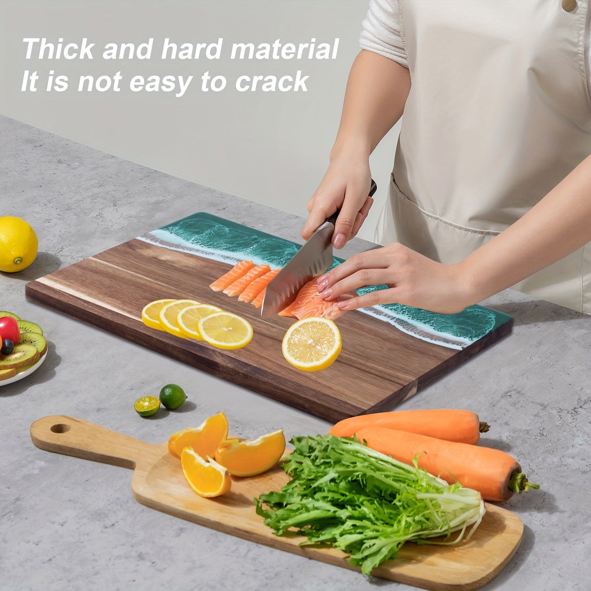Wave Resin Cutting Board | Ocean-Inspired Acacia Wood Cheese & Serving Board | Water-Resistant