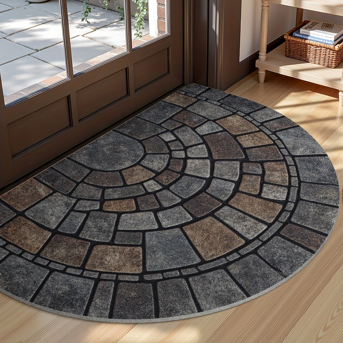 Half-Circle Mosaic Door Mat | Indoor & Outdoor Use | Natural Stone Water-Resistant Non-Slip