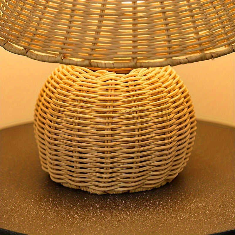 Bamboo Woven Desk Lamp | USB-Powered Boho Accent Light | Rechargeable Handcrafted Bohemian