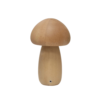 Portobello Mushroom Lamp | Natural Wood Rechargeable Night Light | Touch Control Adjustable