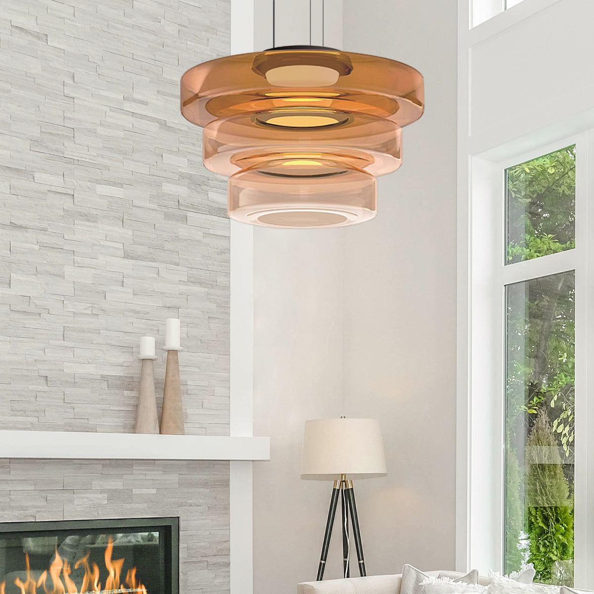 Bauhaus Glass Pendant Light | Modern Layered LED Hanging Lamp | Adjustable Dining Room