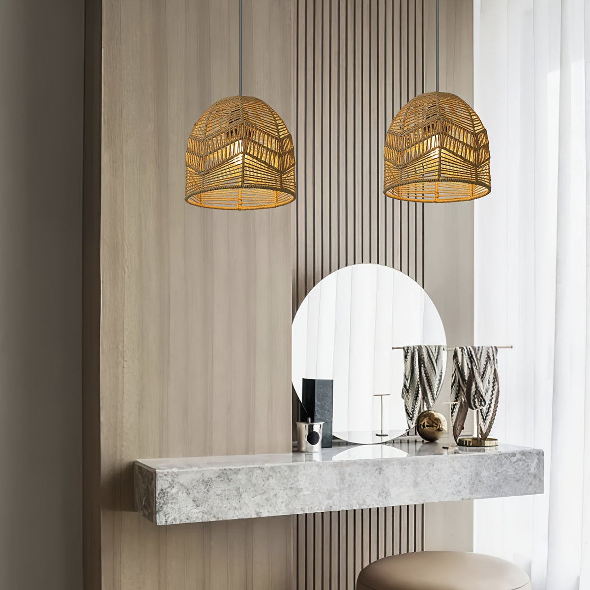Handwoven Rope Pendant Shade | Rustic Farmhouse Chandelier Design | Pendant Light Handcrafted