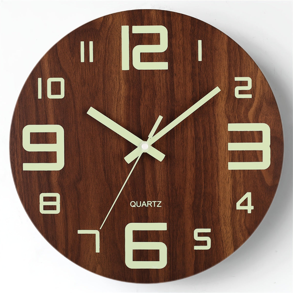 Walnut Luminous Wall Clock | Silent Glow-in-the-Dark Wooden Design | Wood Kitchen
