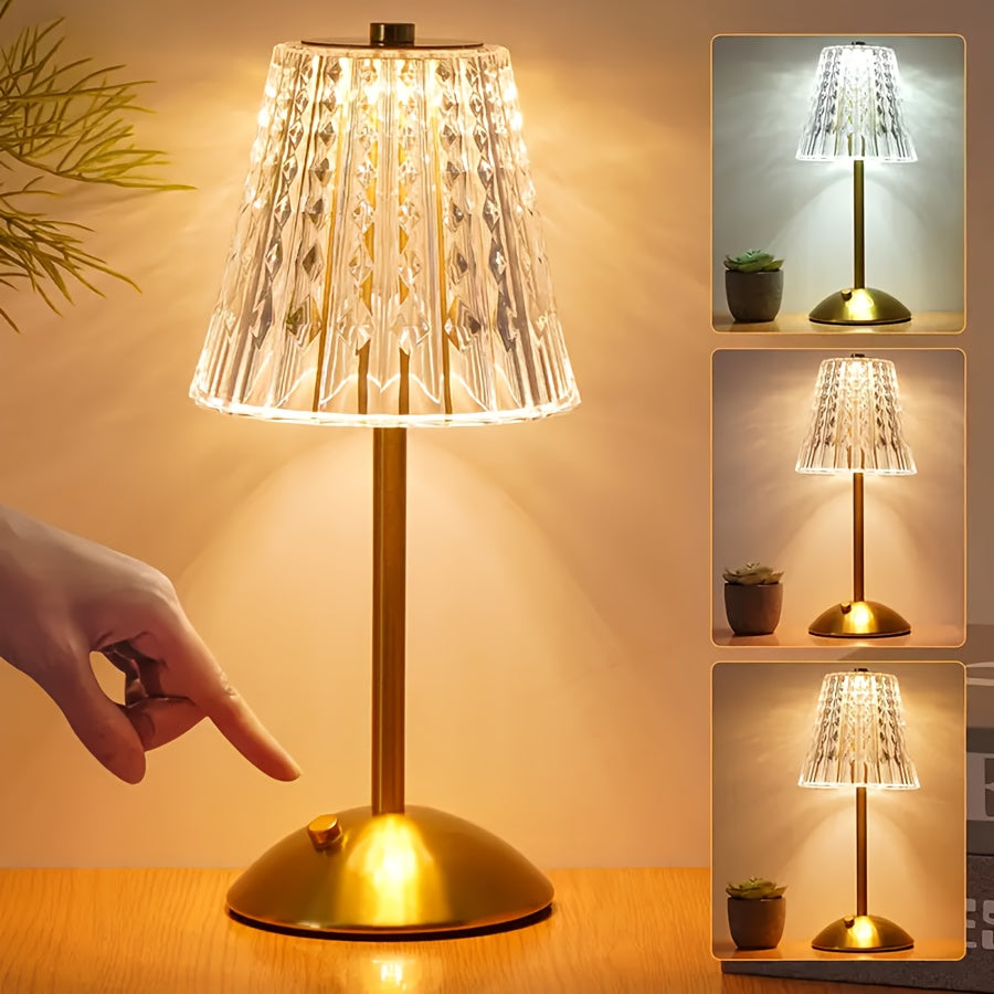 Crystal Touch Table Lamp | USB Rechargeable | Dimmable Touch Control Adjustable Bedside