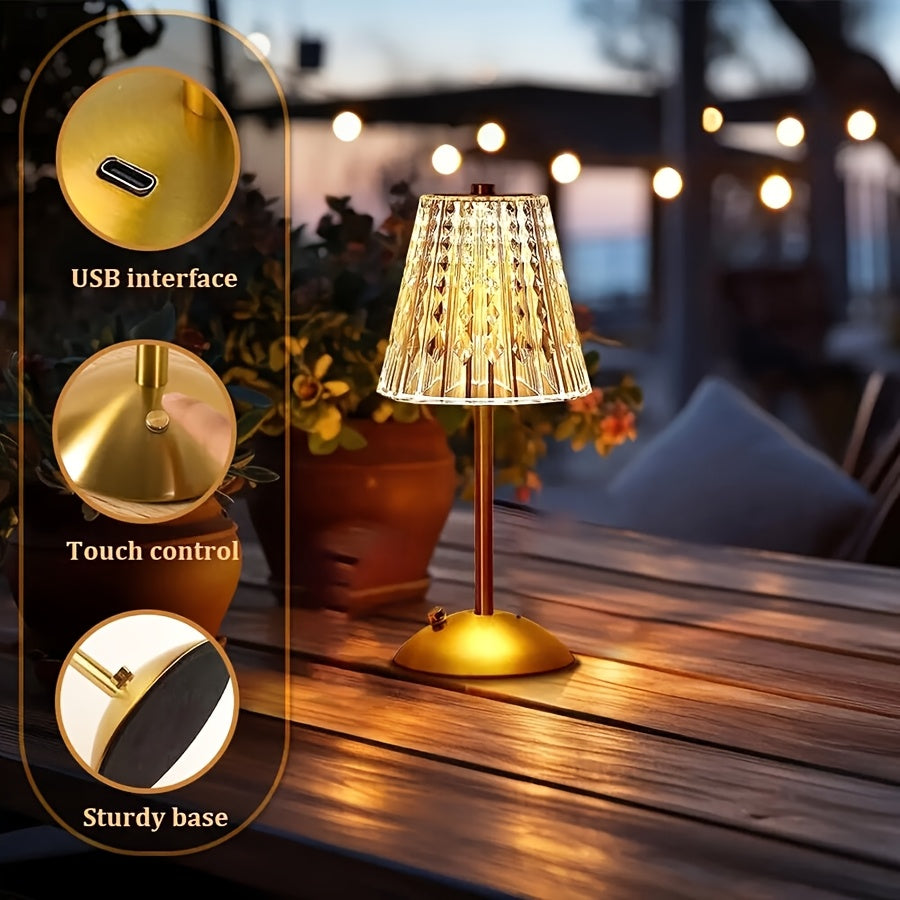 Crystal Touch Table Lamp | USB Rechargeable | Dimmable Touch Control Adjustable Bedside