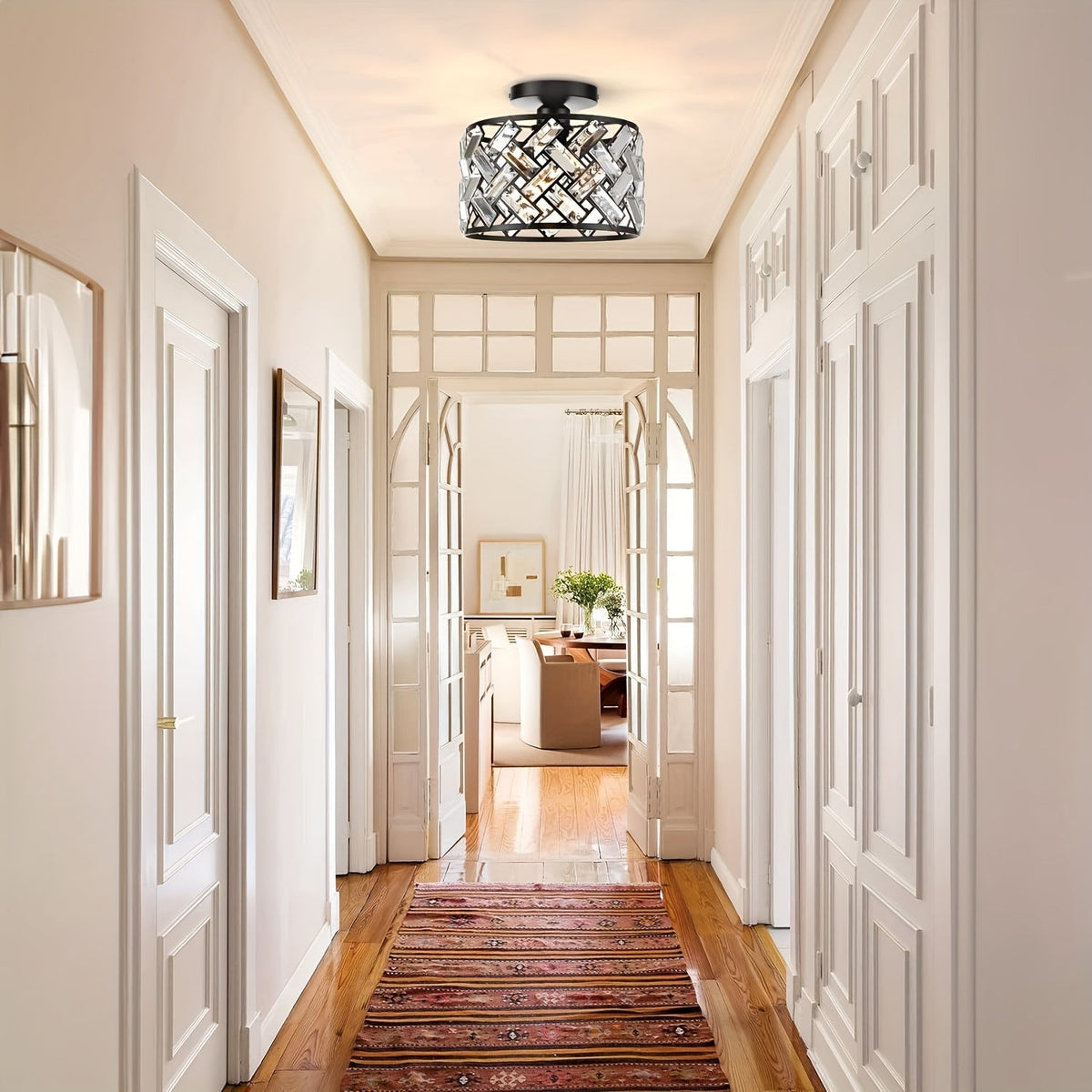 Modern Crystal Semi Flush Mount Ceiling Light | Elegant Decorative Fixture | Bedroom