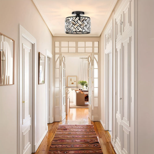 Modern Crystal Semi Flush Mount Ceiling Light | Elegant Decorative Fixture | Bedroom