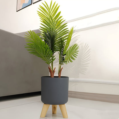 Modern Round Planter with Wooden Legs | Indoor & Outdoor Decorative Plant Pot | Wood Nordic