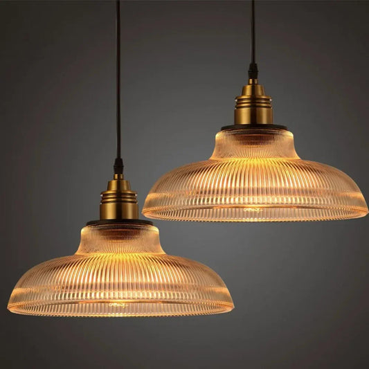 LumiVibe Glass Pendant Light | Elegant Ribbed Glass Hanging Lamp | Brass Handcrafted