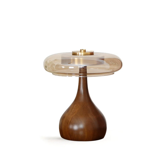 Andi Glass Table Lamp | Modern Brass & Wood Accent Light | Walnut LED Adjustable Art Deco