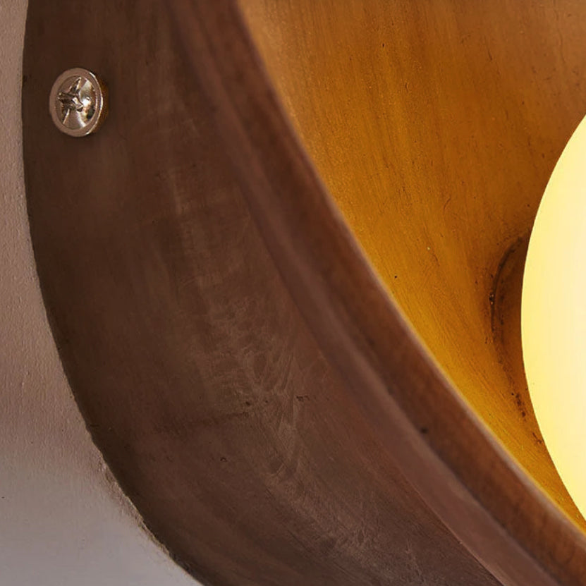 Modern Minimalist Round Wall Sconce | Resin & Iron Accent Light | Glass Industrial Bedroom