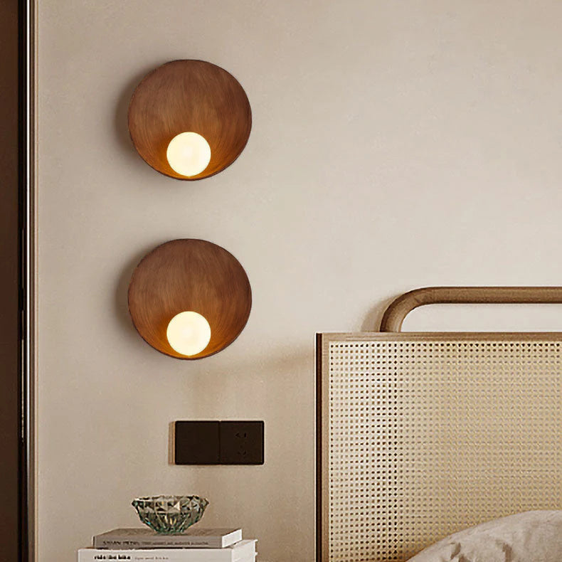 Modern Minimalist Round Wall Sconce | Resin & Iron Accent Light | Glass Industrial Bedroom