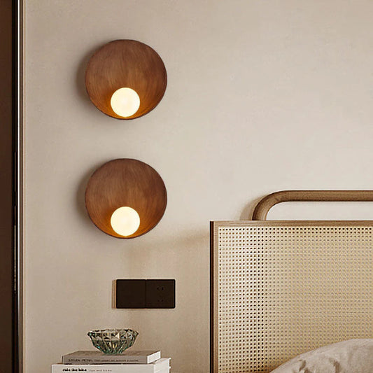 Modern Minimalist Round Wall Sconce | Resin & Iron Accent Light | Glass Industrial Bedroom