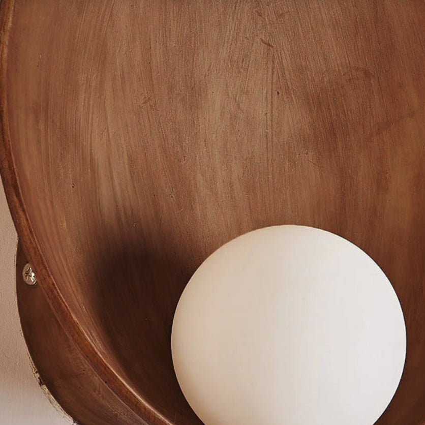 Modern Minimalist Round Wall Sconce | Resin & Iron Accent Light | Glass Industrial Bedroom