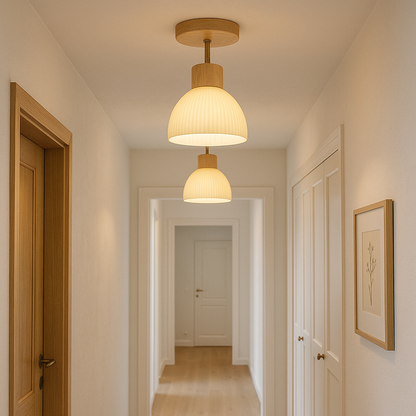 Ailse Ceiling Lamp | Natural Wood & Glass LED Fixture | Ceiling Light Bedroom