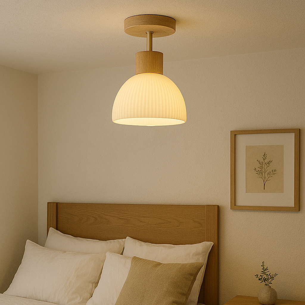 Ailse Ceiling Lamp | Natural Wood & Glass LED Fixture | Ceiling Light Bedroom