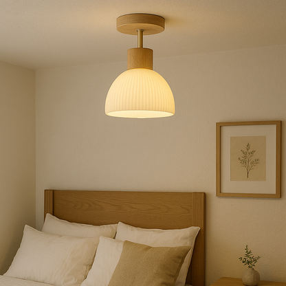 Ailse Ceiling Lamp | Natural Wood & Glass LED Fixture | Ceiling Light Bedroom