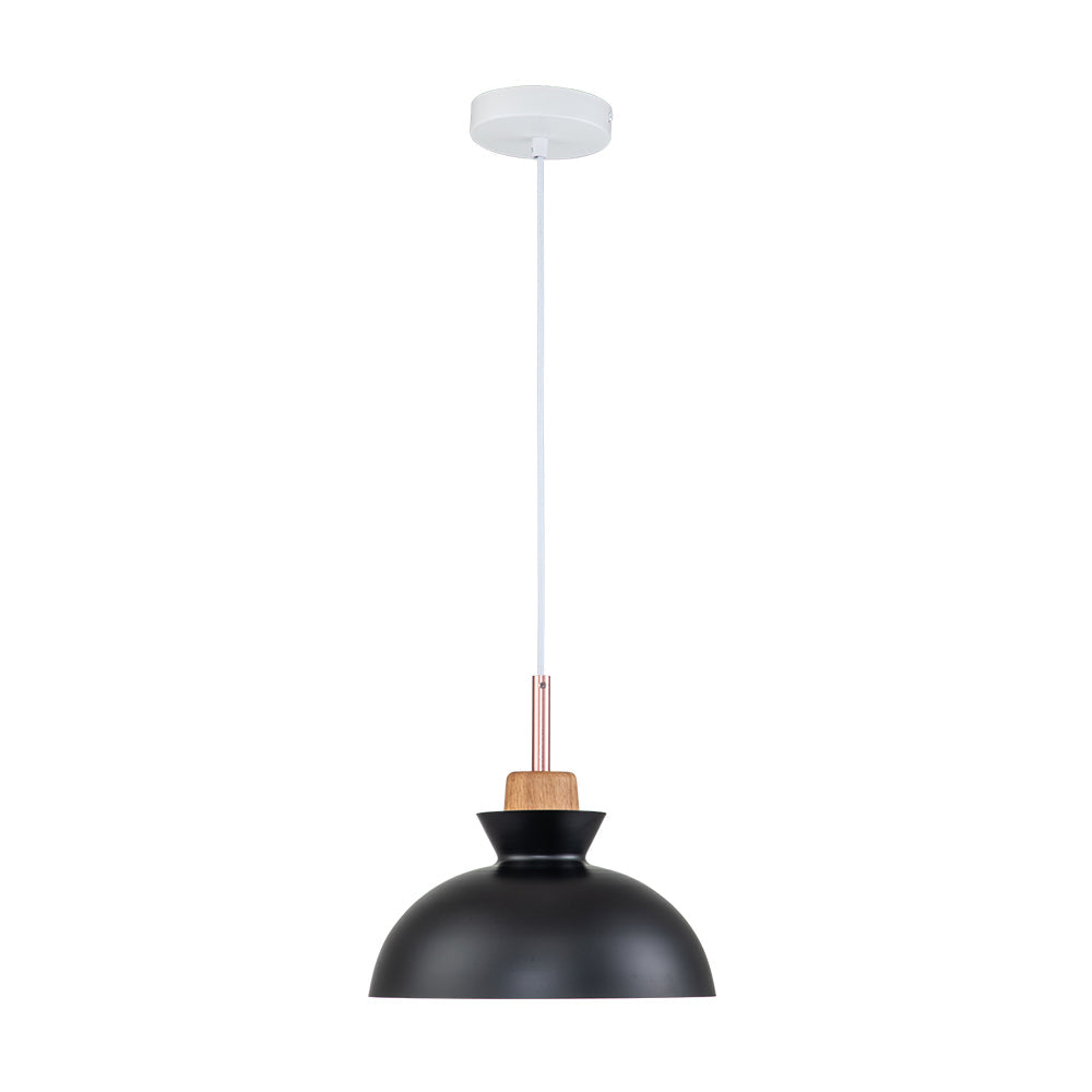 Modern Single Pendant Dome Light | Scandinavian Metal Hanging Lamp | Wood Adjustable Nordic