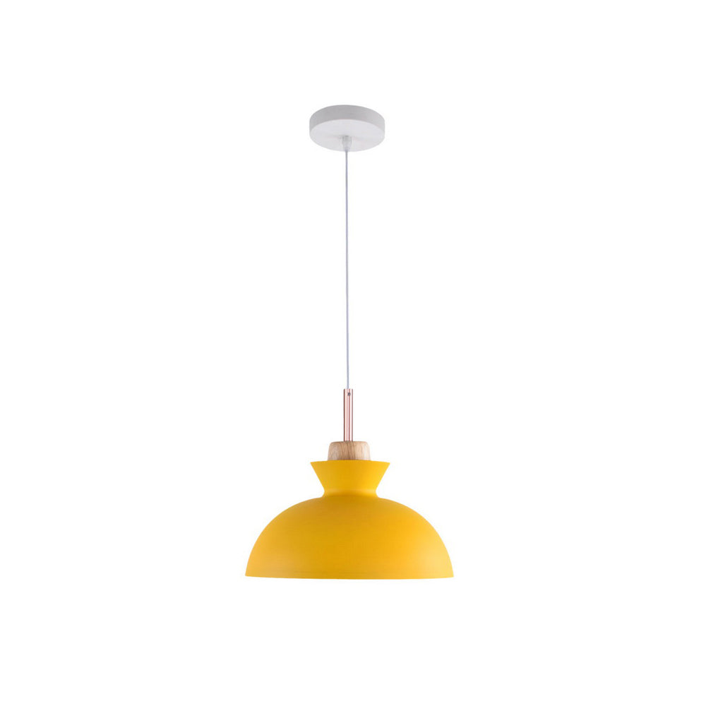Modern Single Pendant Dome Light | Scandinavian Metal Hanging Lamp | Wood Adjustable Nordic