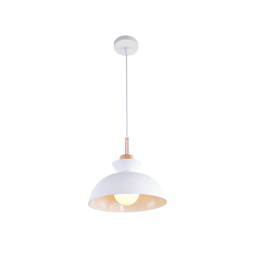 Modern Single Pendant Dome Light | Scandinavian Metal Hanging Lamp | Wood Adjustable Nordic
