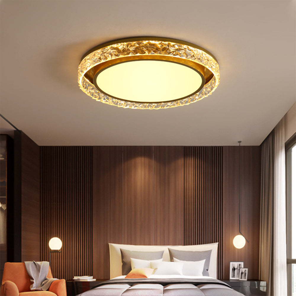 Crystal Halo LED Ceiling Light | Remote Dimmable Flush Mount | Adjustable Bedroom