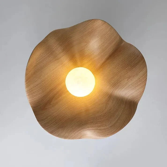 Scandinavian Wooden Lotus Ceiling Light | Resin & Iron Modern Flush Lamp | Wood Nordic Bedroom