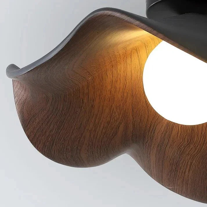 Scandinavian Wooden Lotus Ceiling Light | Resin & Iron Modern Flush Lamp | Wood Nordic Bedroom