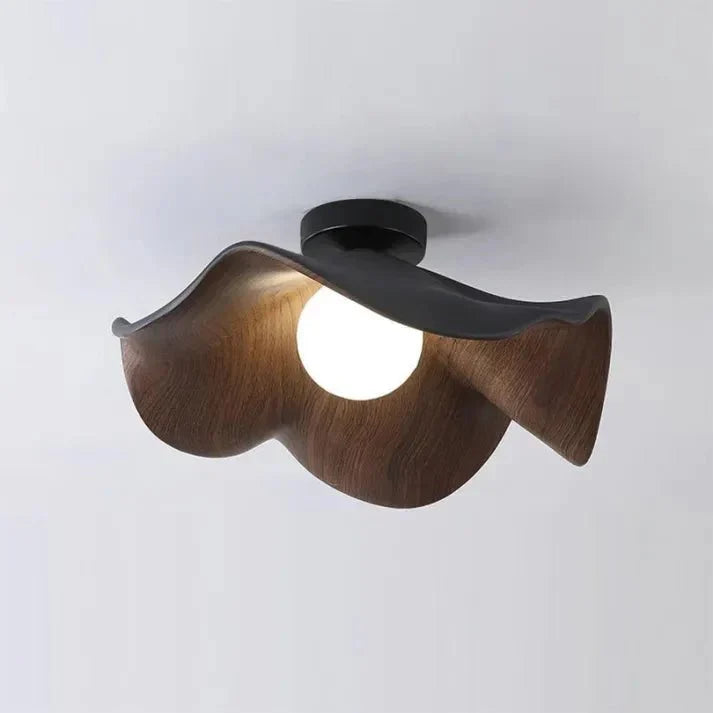 Scandinavian Wooden Lotus Ceiling Light | Resin & Iron Modern Flush Lamp | Wood Nordic Bedroom