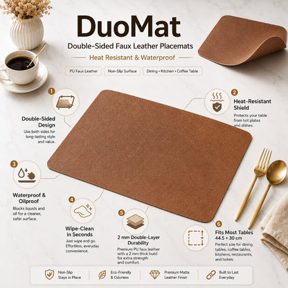 DuoMat | Double-Sided Faux Leather Placemats | Heat Resistant & Waterproof | Mat Heat-Resistant